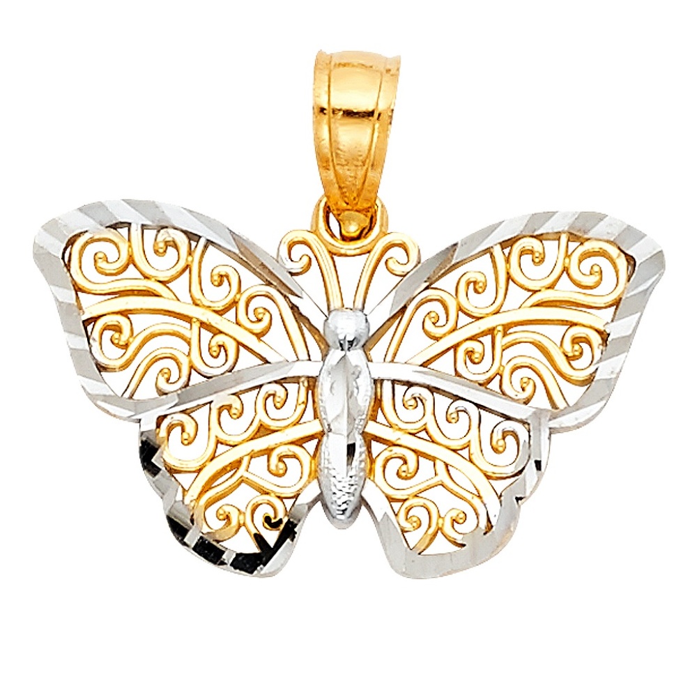 Solid 14k Gold Butterfly Pendant necklace - Picture 1 of 11